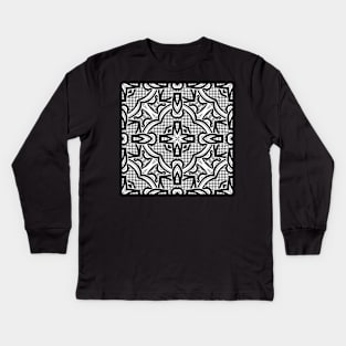Black and White Seamless Pattern with Mosaic Motif Kids Long Sleeve T-Shirt